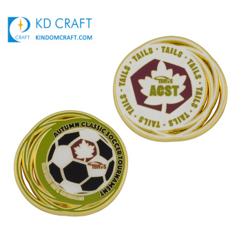 Moneda de desafío de fútbol deportivo chapada en oro de esmalte duro de doble cara de metal personalizado de alta calidad para recuerdo